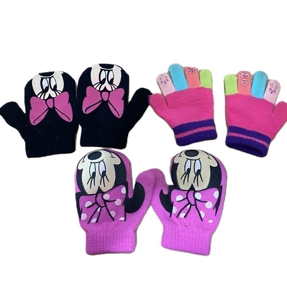 Minnie Mouse Mitten Glove Bundle Lot Kids Girls Black Pink 2T Disney - Picture 1 of 4